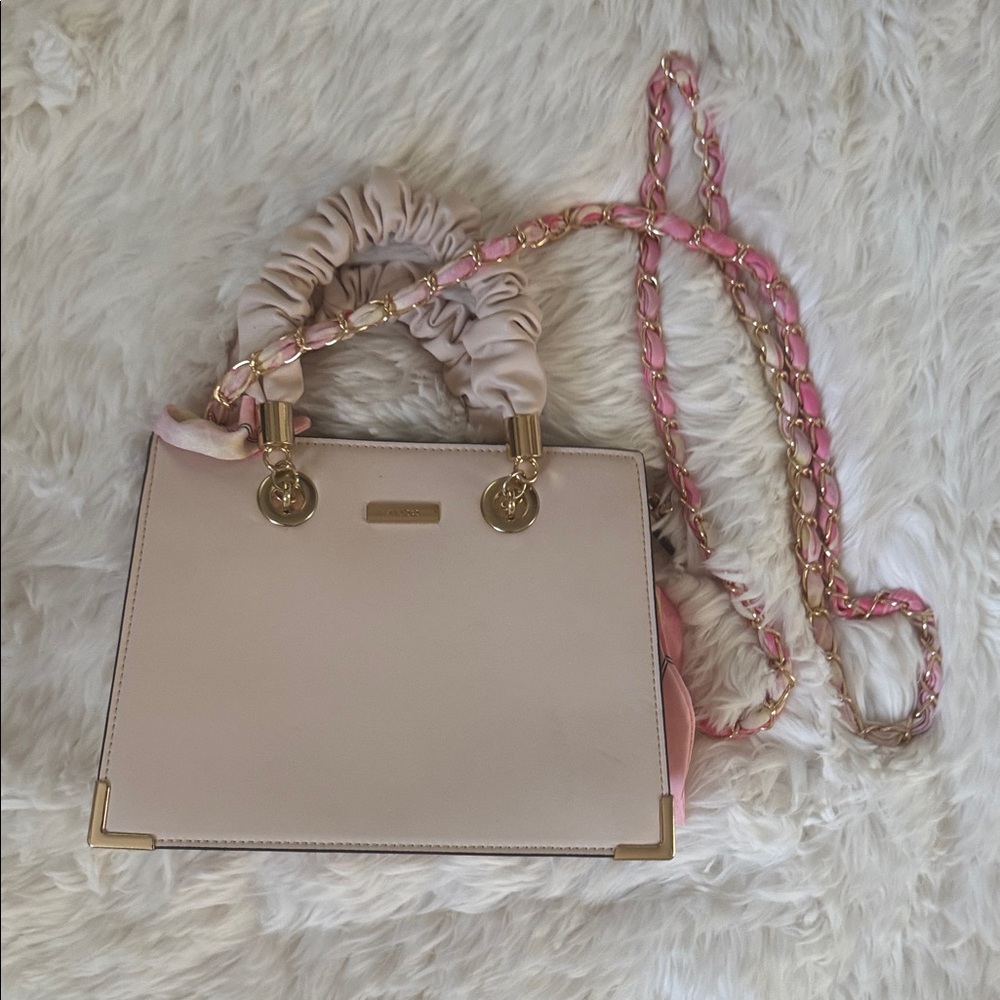 Aldo Blush Pink Structured Satchel with Gold Hardware and Chain Strap